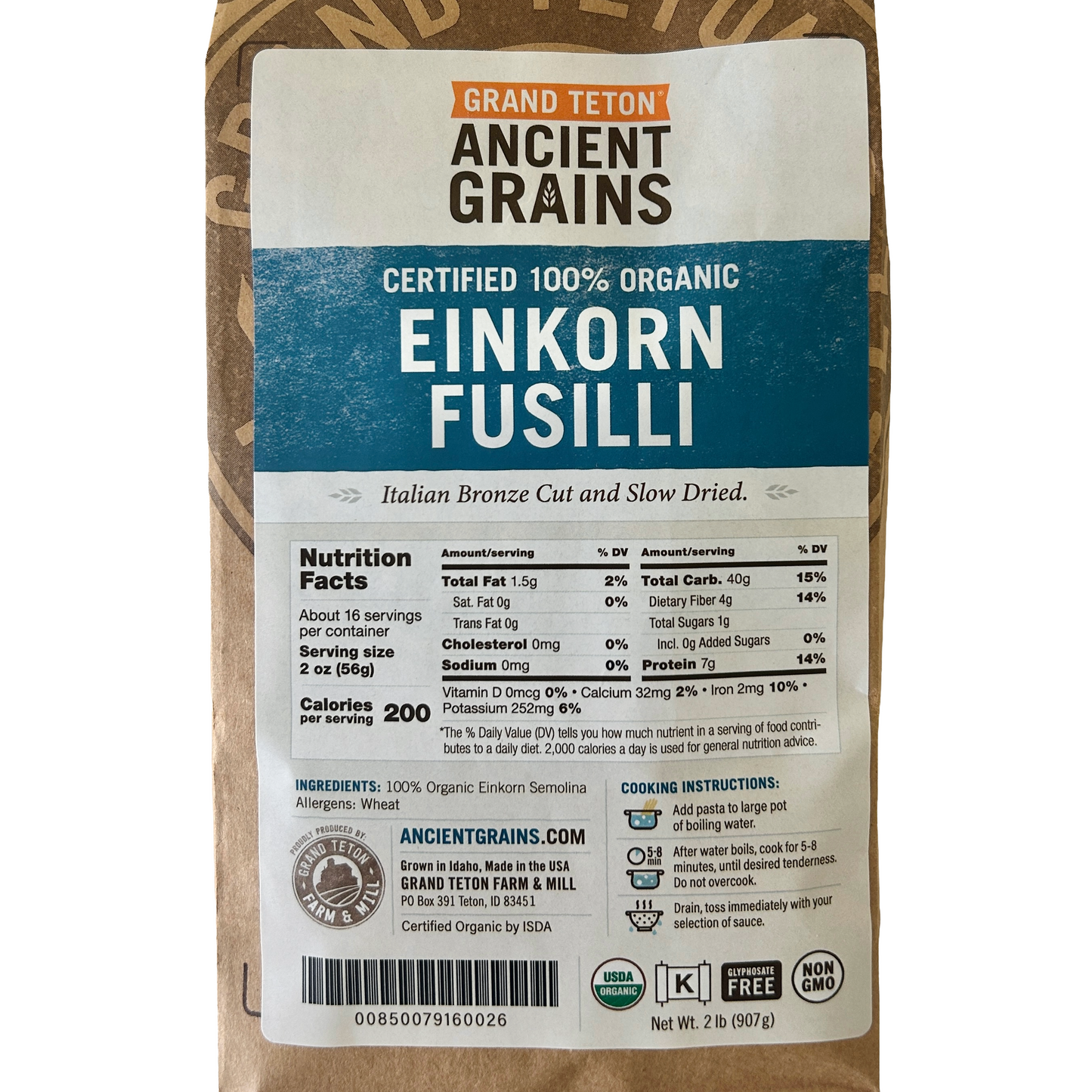 Organic Einkorn Fusilli Pasta